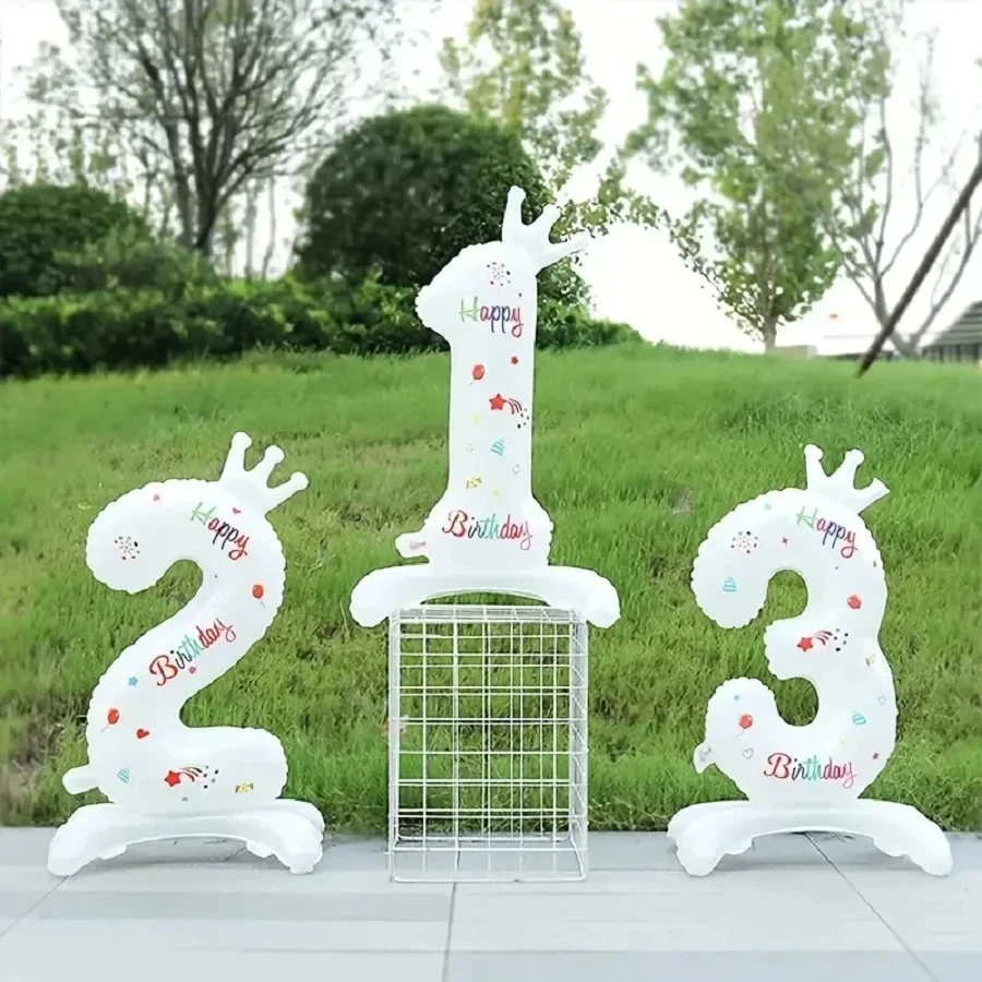 1 Stück 32 Zoll großer weißer Zahlenballon aus Aluminiumfolie mit Aufdruck „Happy Birthday“ und Krone für Geburtstagsfeiern und Jubiläen – Detail 6