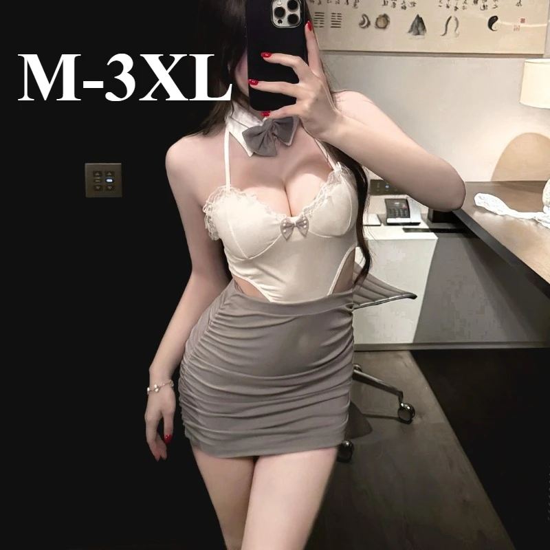 

Костюм для косплея больших размеров: платье учительницы, униформа официантки для KTV/ночного клуба, облегающее мини-платье с милым бантом и открытой спиной, нарядное бебидолл-платье