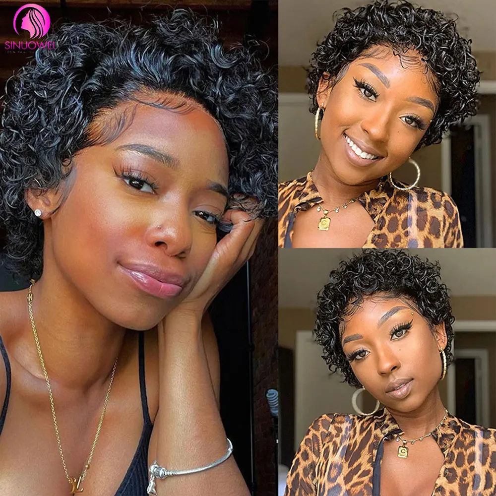 Pixie Cut Wig Curly Human Hair Lace Frontal Wig 13X4 Lace Front Natural Brazilian Hair Wigs For Women Short Hair 100% Human Hair