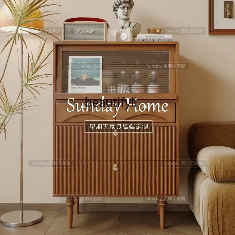 

S Solid wood retro side cabinet household medieval light luxury dining side cabinet wabi sandy wind locker