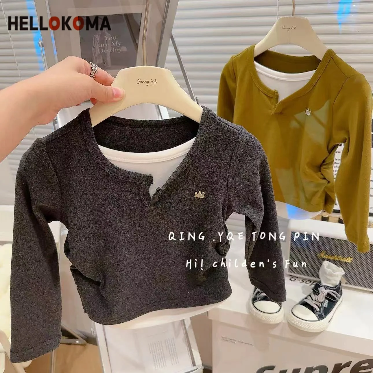 Girls Autumn T-shirt 2024 New Style Fashionable Casual Outer Wear Bottoming Shirt Outer Wear Simple Loungewear Outfit