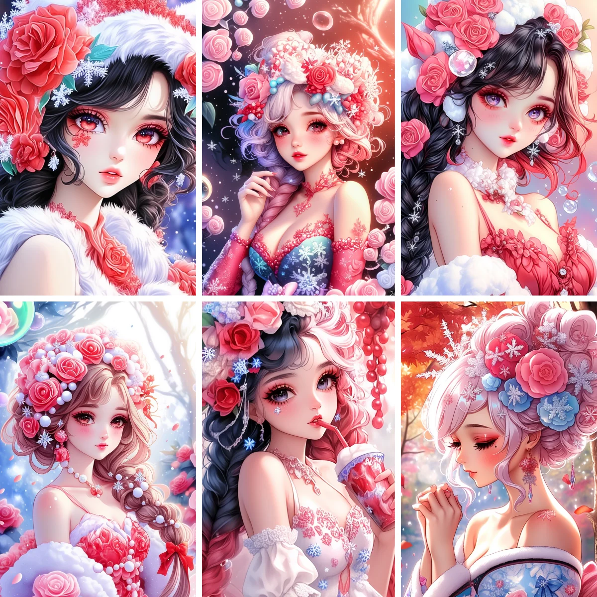 

5D Diy Diamond Painting Anime Girl with Rose Flower Head Full Square Drill Embroidery Cross Stitch Mosaic Pictures Home Decor