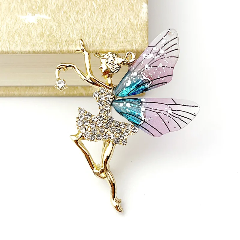 Fashion 2023 New Angel Wings Brooch Dancing Fairy Girl Pin Ladies Party Banquet Dress Coat Jewelry Accessories Wholesale