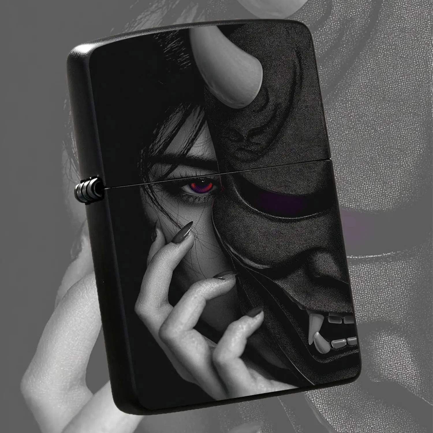 Trendy Dark Hannya Mask Portable Lighter, Unique Red-Eye Figure Art Design, Stylish Practical Daily Carry Ignition Tool, Aesthetic Decor Accessory For Gifting, Everyday Outdoor Indoor Use, Exquisite Cool High Sense Carry-On Item A Humorous