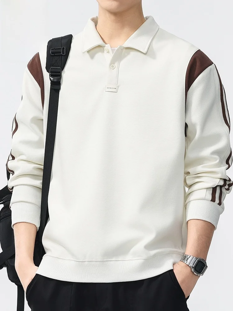 

Мужской повседневный свитшот свободного кроя с длинным рукавом, весна 2026, новый дизайн с цветовыми блоками, удобный хлопок