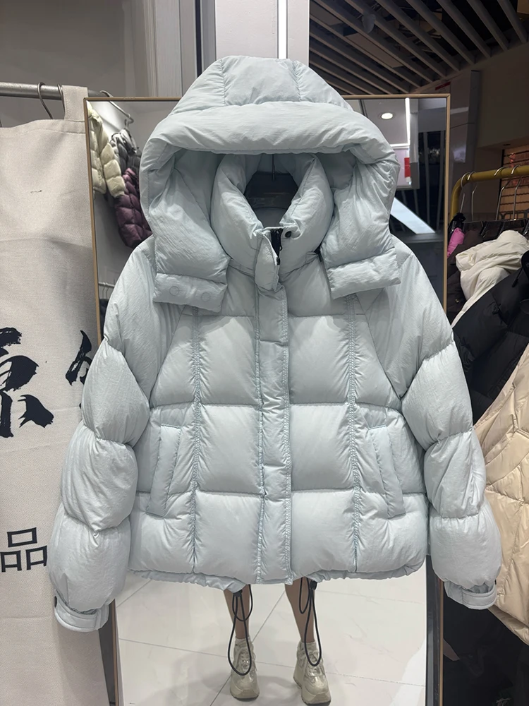 2025年冬新作 ダウンジャケット レディース ショート丈 フード付き クラウドパフ 厚手 無地 おしゃれ 多機能 パン風 ダックダウンコート