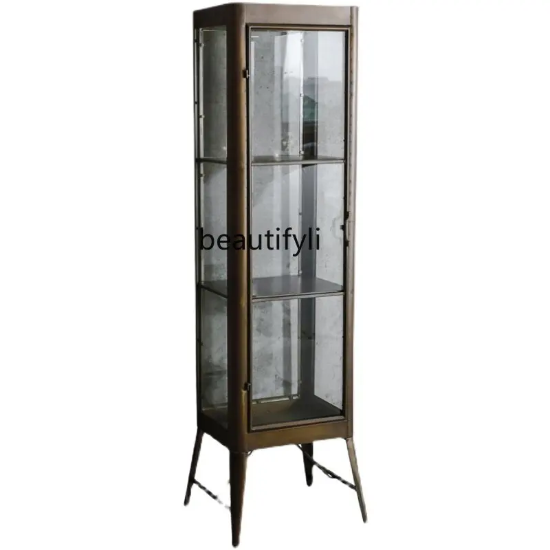 

European Retro Glass Wine Cabinet Multi-Layer Display Cabinet Metal Sideboard Cabinet Single Door Home Curio Cabinet furniture