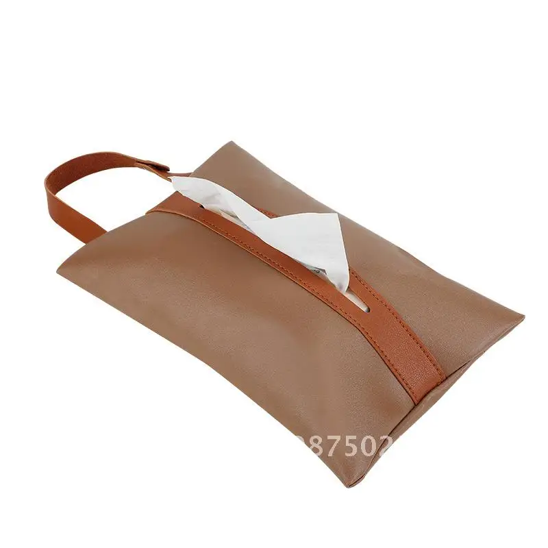 

Nordic Color Matching Leather Tissue Box Car Toilet Paper Holder Soft Cloth Tissue Cover Multi-purpose Luxury Strap-on Design