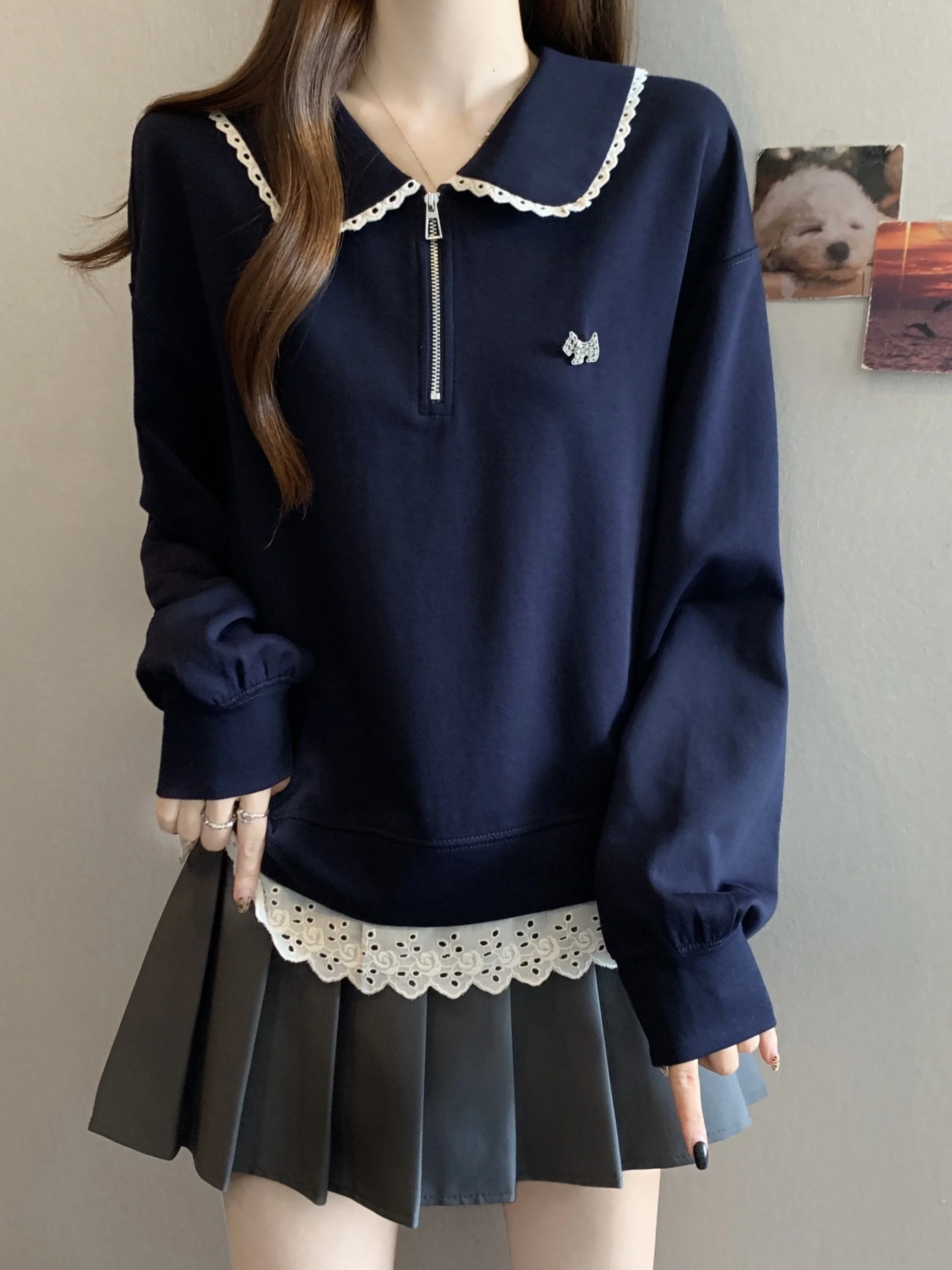 

plus Size Women's Flounce Hem f Zipper Hoodie Conced Belly Design Sensation Apparels k Blue Top Casual Wear