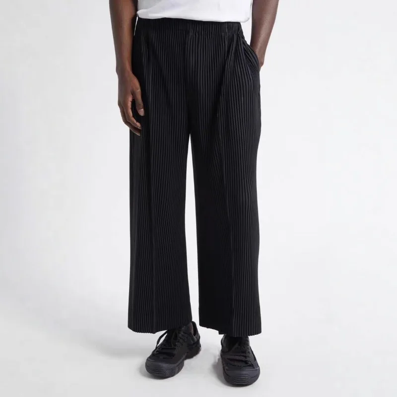 

Японский стиль Мияке, плиссированные широкие брюки, мужские свободные повседневные брюки в минималистском стиле, спортивная деловая офисная повседневная одежда, одежда