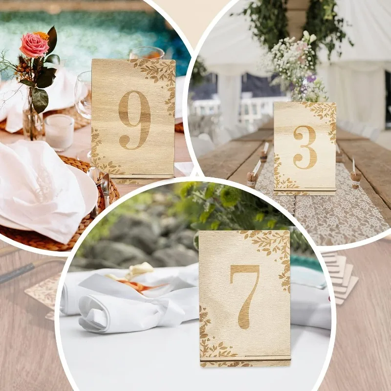 1 Set 20pcs 1-10 Wooden Table Numbers Decoration Rustic Table Signs with Base Holder Reusable Reception Centerpieces Seating