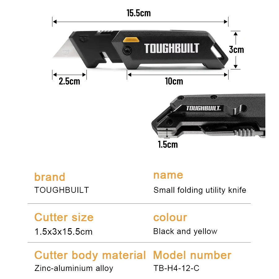 TOUGHBUILT TB-H4-12-C Sub-Compact Folding Utility Knife Safety Dual Purpose Small Folding Knife Household Cutting Knife