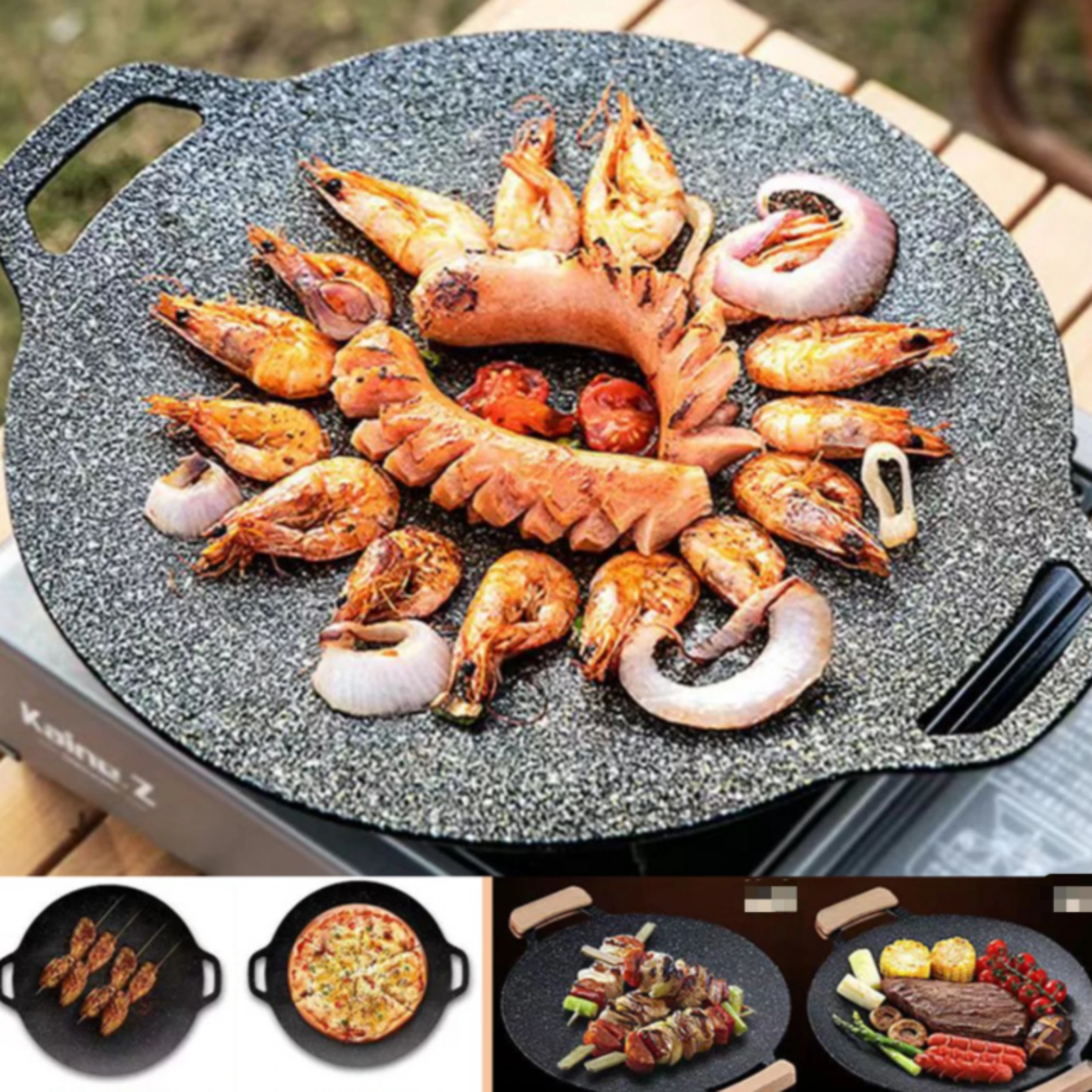 Stone-Look Griddle Plate Integrated Handles Round Griddle Plate Cookware Flat Cooking Surface Professional Grade for Gas Cooker view 6