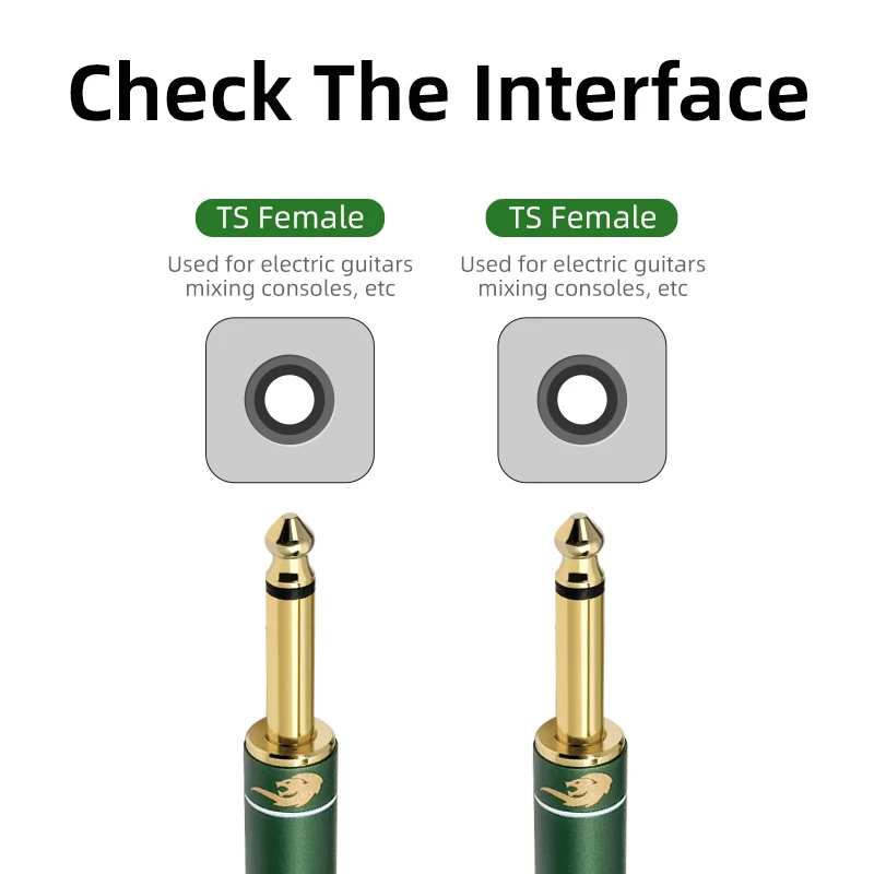 Electric Guitar Cable Braided Jacket 1/4-inch Plug TS Connector 6.5mm Mono Audio Cable   Amplifier  Noise-Reducing Audio Cable