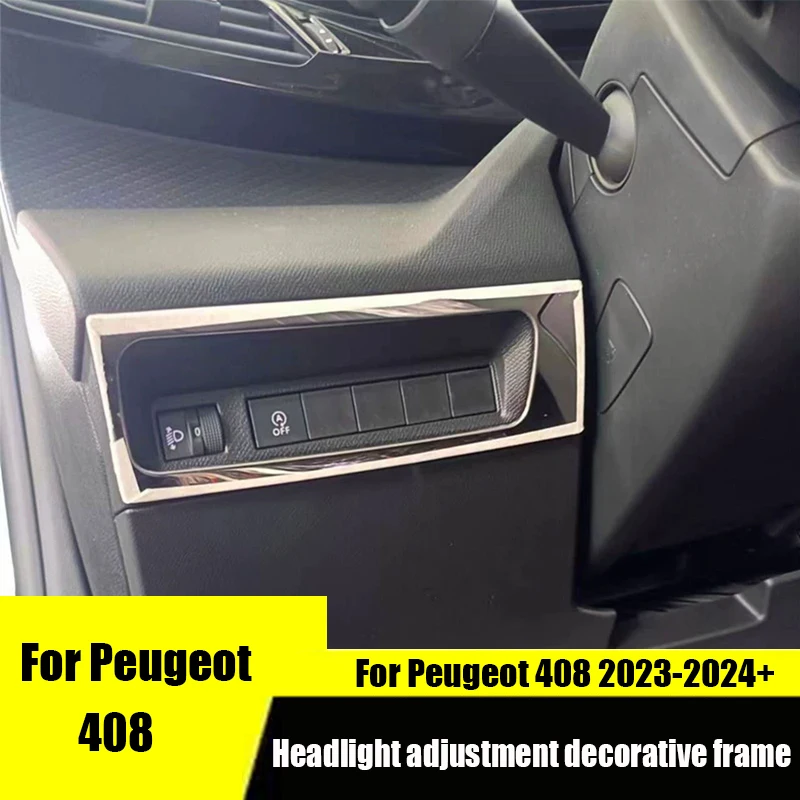 For Peugeot 408 2023 2024 Headlight adjustment decorative frame, car interior with switch button glitter