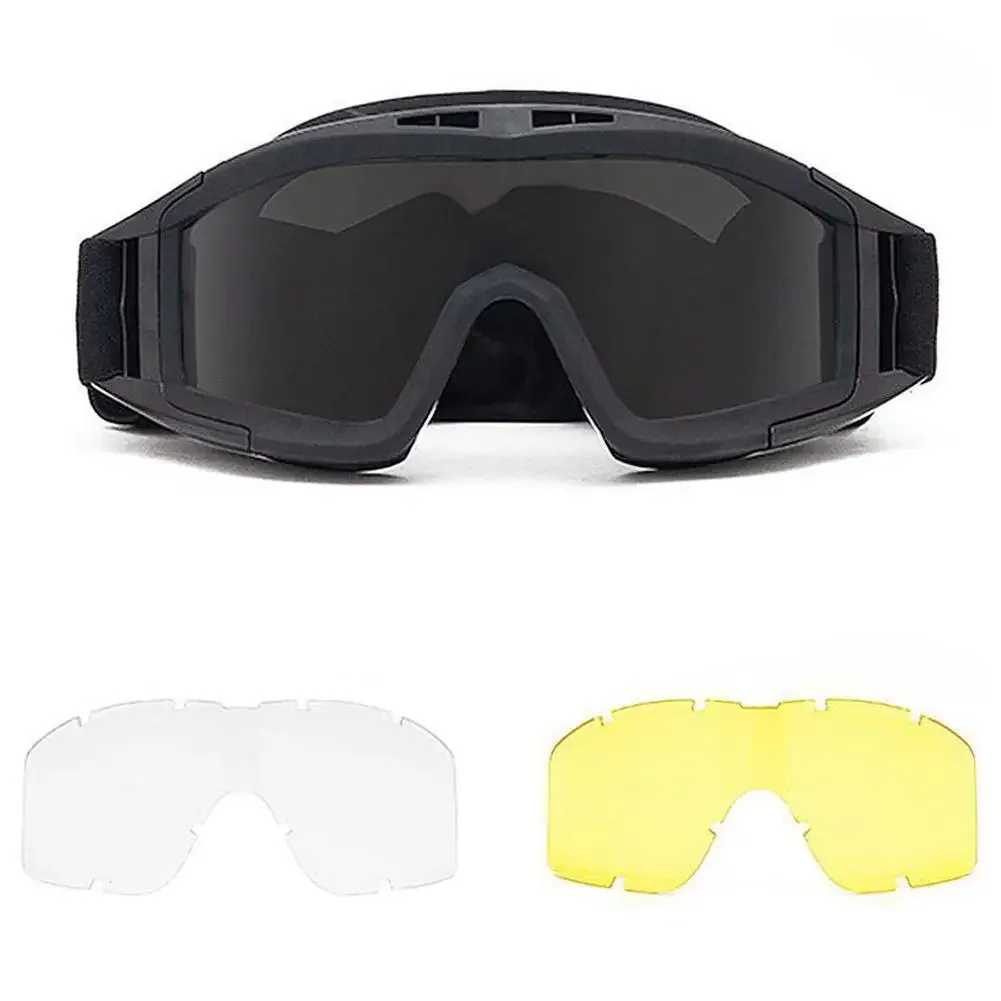 Tactical Goggles 3 Lens Windproof Dustproof Shooting Motocross Motorcycle Mountaineering Glasses Safe Protection CS Game Glasses