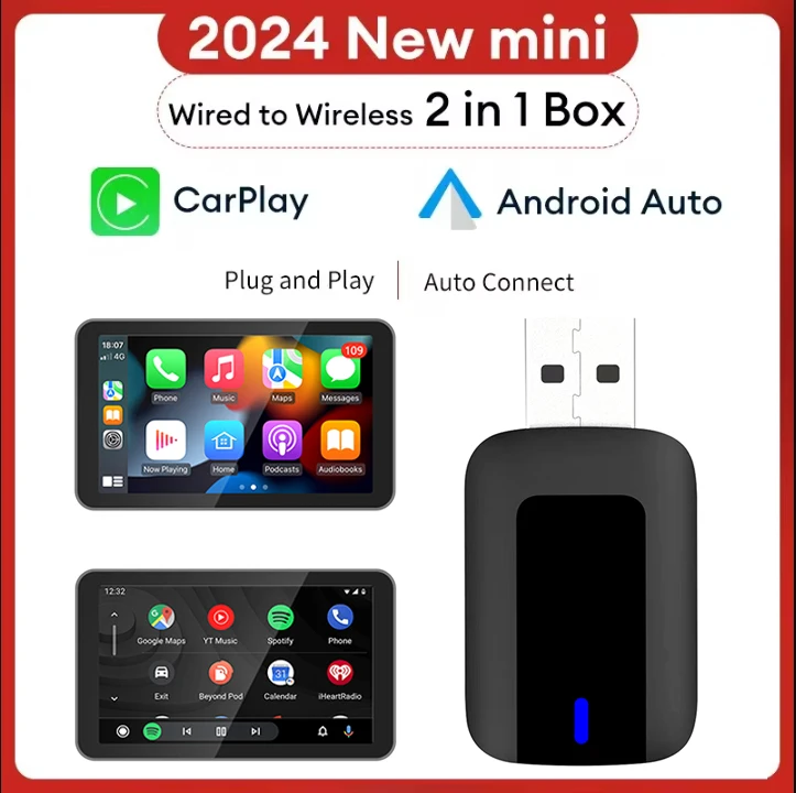 2 in1 nuovo Wireless CarPlay Android Auto Wireless Adapter Smart Mini AI Box Plug And Play WiFi Fast Connect universale per Nissan