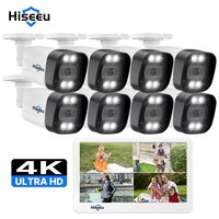 Hiseeu 4K 12 lin monitor IP66 outdoors alarm home IP Security camera system poe nvr kit 8mp