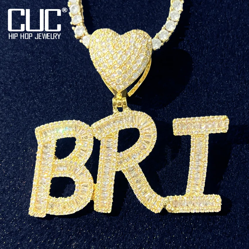 

CUC Custom Heart Bail Letters Pendant Gold Color Charm Iced Out Zirconia Men's Hip Hop Necklace Chain Number Jewelry