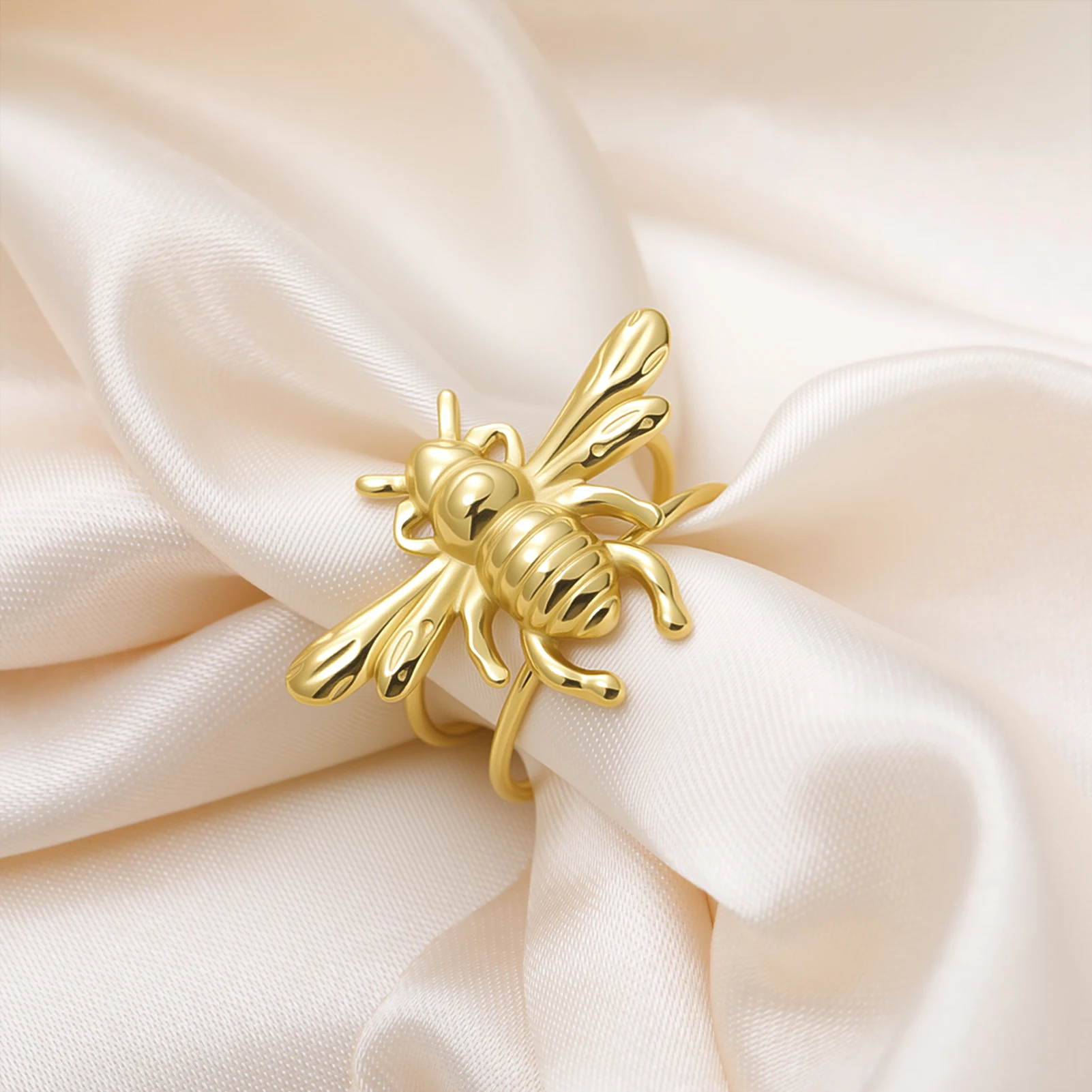 COOLTIME Modischer Hummel-Ring aus Edelstahl, verstellbar, Tier-Bienen-offener Ring, wasserdichter Schmuck, Geschenk für Frauen, Neu 2026 – Detail 5