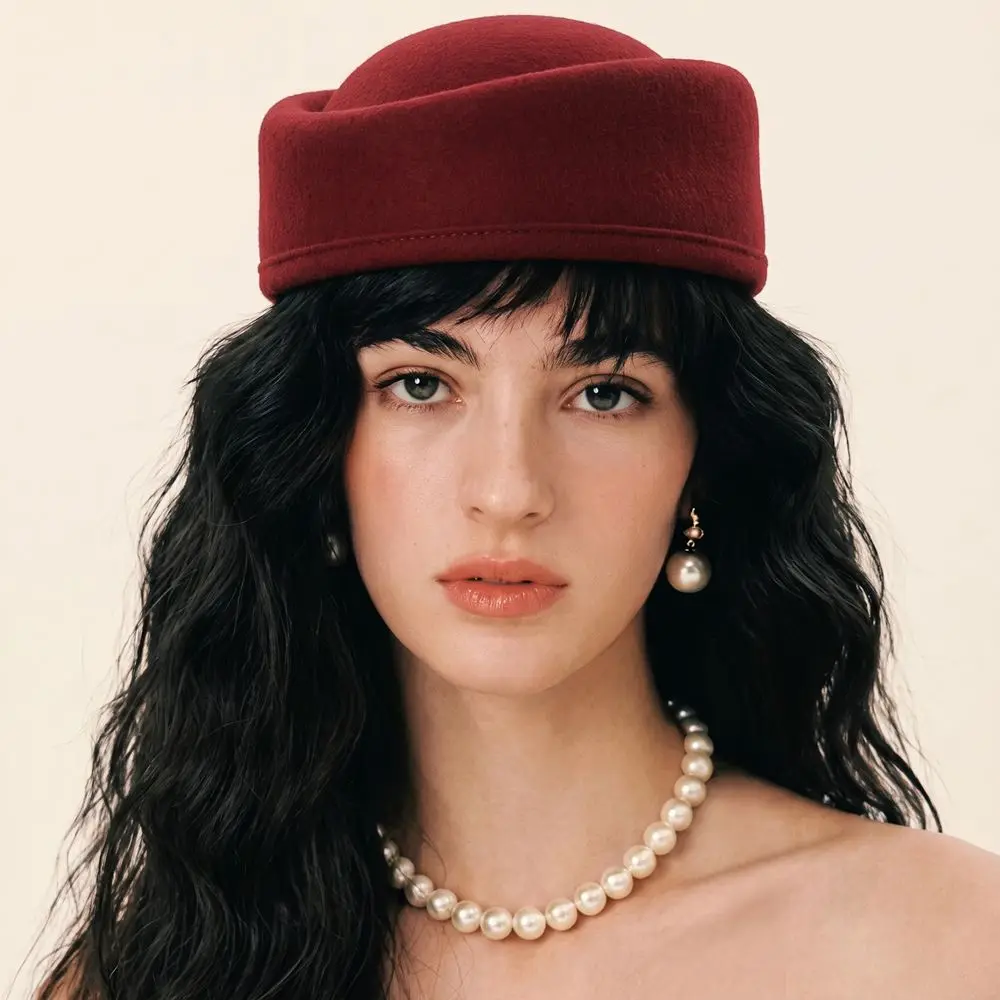 Uniform Stewardess Hat Vintage Topper Hat Retro Charm Airline Stewardess Caps Elegant Solid Color Pillbox Hat Banquet