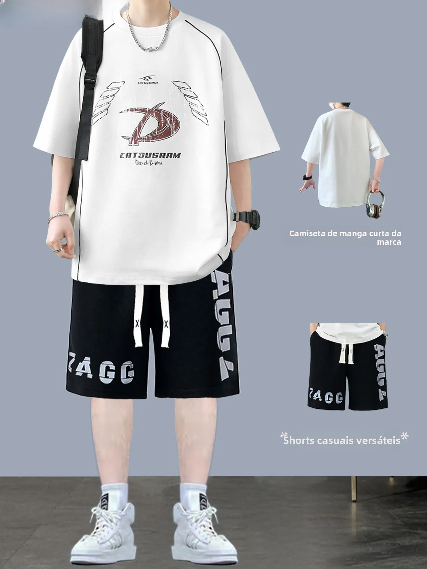 Conjunto de Camisetas Casuais de Manga Curta para Adolescentes, Moda de Verão para Homens, Conjunto de Duas Peças Versátil e ...