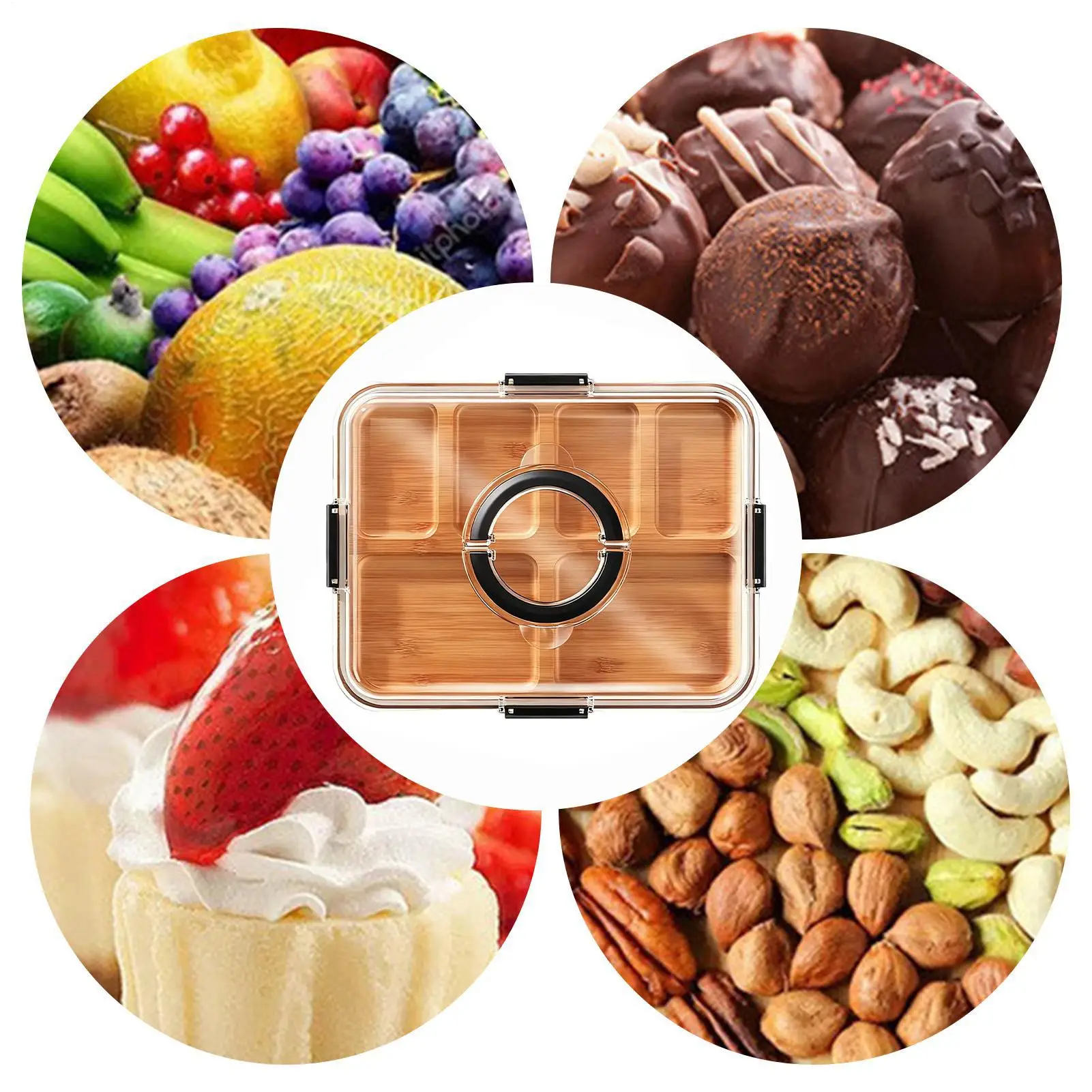 صينية تقديم 6-مقصورة منظم المحمولة Charcuterie صينية الوجبات الخفيفة للفواكه الحلوى الجبن وجبة الخضار حفلة نزهة المنزل #4