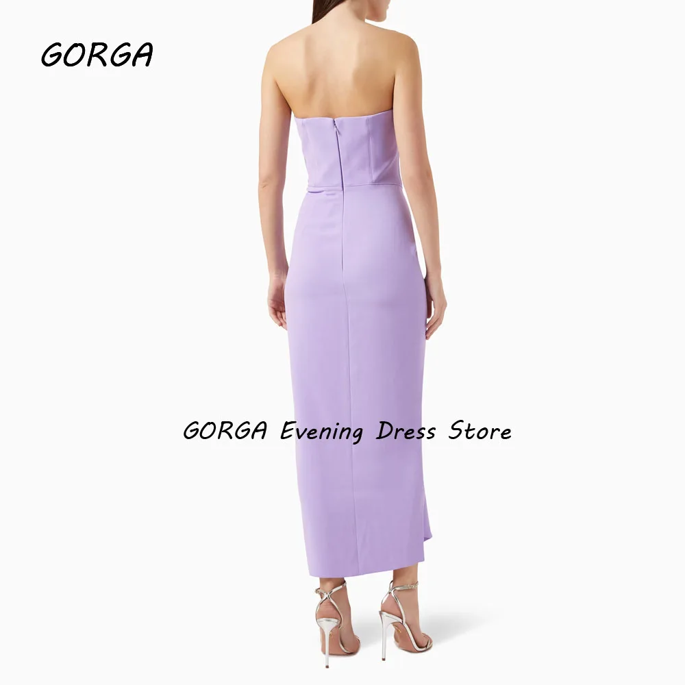 GORGA-vestido de noche plisado sin tirantes para mujer, prenda de vestir de color púrpura claro, corte sirena, con crepé, Espalda descubierta, sin mangas, Formal, hasta el suelo, 2024