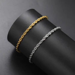 Sipuris Fried Dough Twists Chain Men's Bracelet Stainless Steel Golden Choker Women's Classic Minimalist Jewelry Wholesale