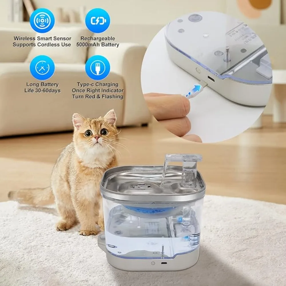 Cat and Dog Fountain Automatic Drinking Fountain Pet Water Dispenser Wireless Smart Charging Cat Watering Fountain