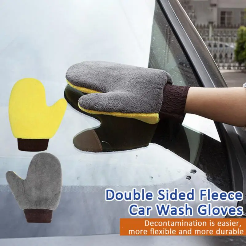 Soft Car Washing Gloves Double-sided Fleece Microfiber Chenille Drying Cloth Car Body Window Tire Cleaning Glove Thicken