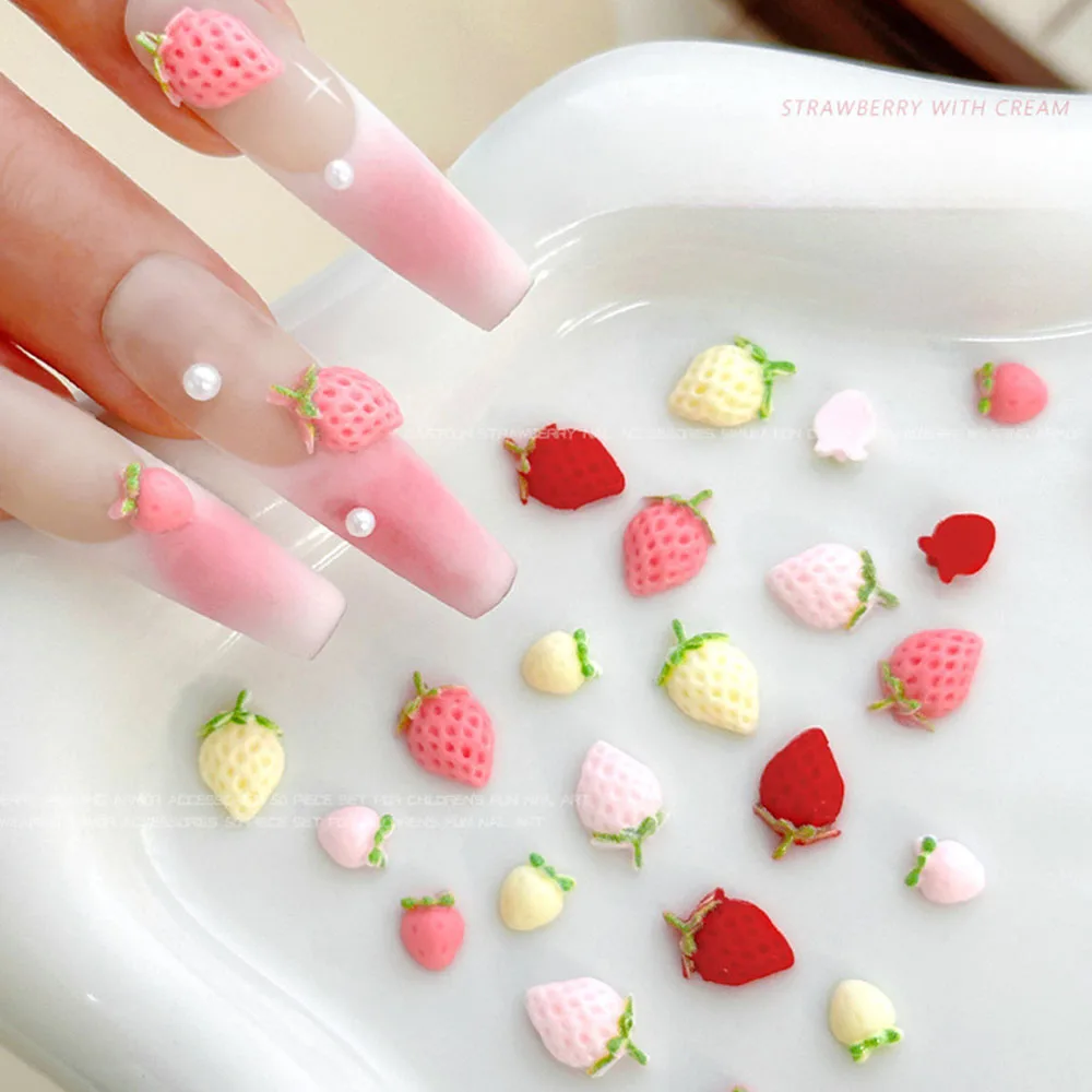 50pcs Mix Size Simulated Cute Strawberry Nail Art Charms Mix Multi Color Strawberry Resin Decoration for Manicure Accessories