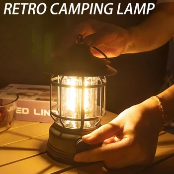 Paquete de 2 linternas de Camping con batería recargable por USB, luz Retro para acampar, lámpara LED colgante impermeable para tienda de campaña para senderismo y pesca