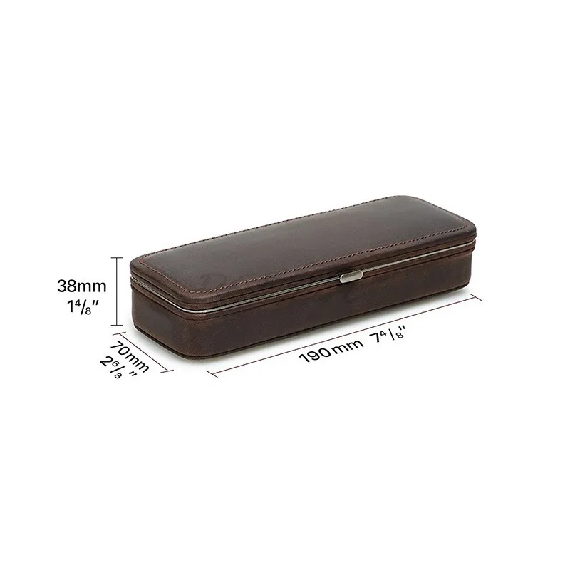 Vintage Crazy Horse Leather Rectangular Pen Box Handmade High End Office Genuine Leather Pen Storage Box
