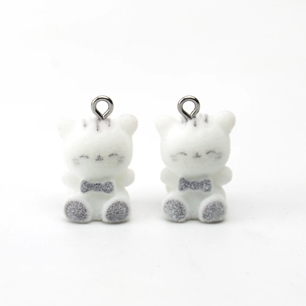 20 PCS 3D Resin Flocking Kitten Keychain Cat Pendants for Bags Charm Necklace Earrings Making DIY Handmade Accessories Wholesale