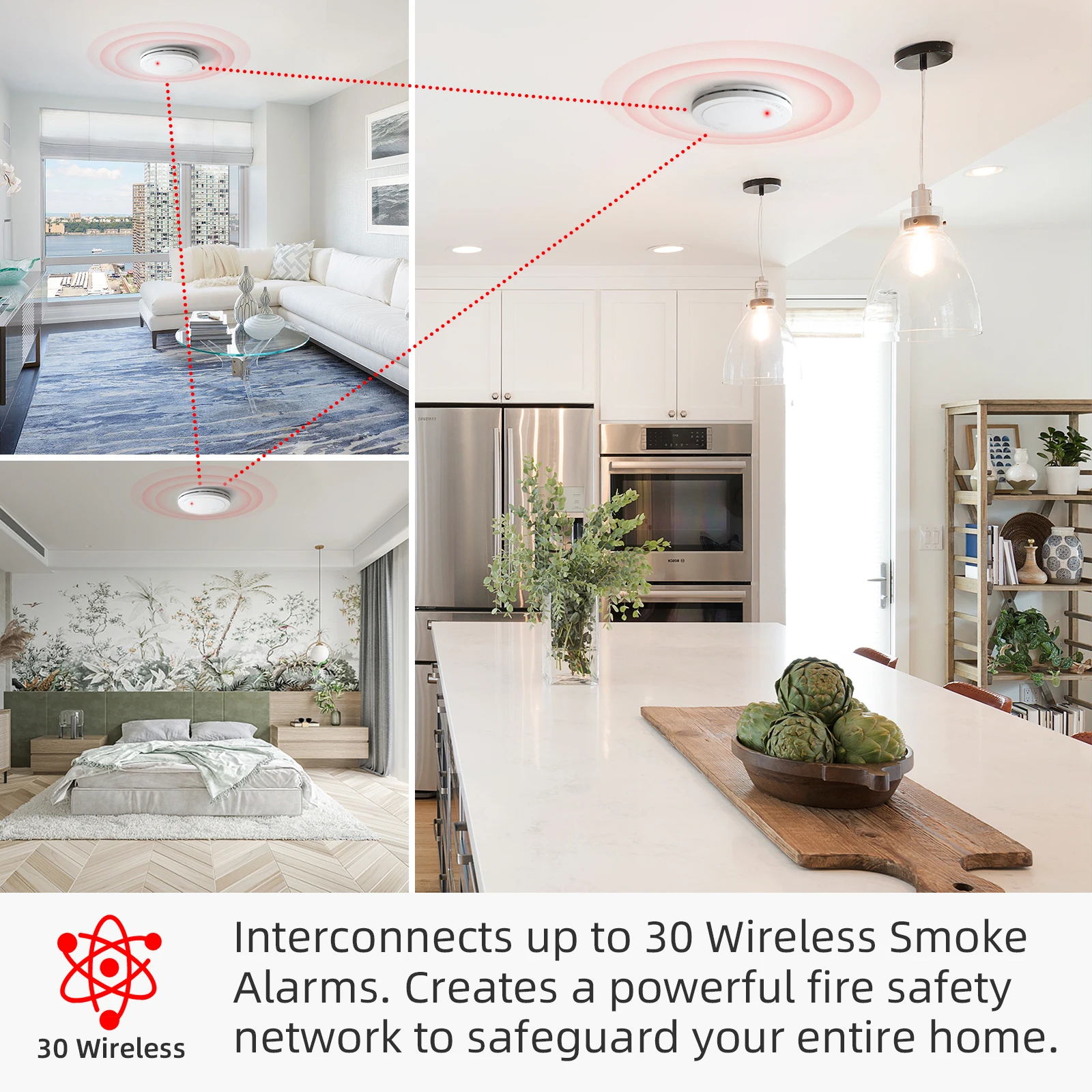 CPVAN Interlinked Smoke, Heat&Carbon Monoxide Detector Fire Protection Wireless Smoke Detector  Home Combination Fire Alarm