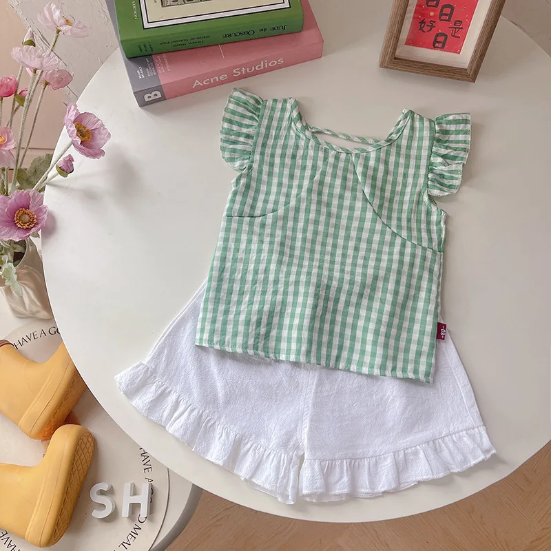 

New Summer Baby Girls Clothes Suit Children Plaid Vest Shorts 2Pcs/Sets Kids Clothing Infant Casual Costume Toddler Tracksuits