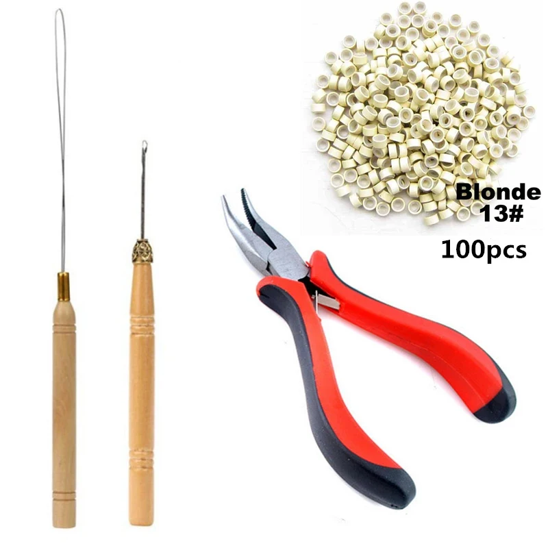 

Hair Extension Tool Kit I-Tip Pliers, Hook Needle, Pulling Needle + 500Pcs 5mm Silicone Micro Rings, Full Set or Separate Access