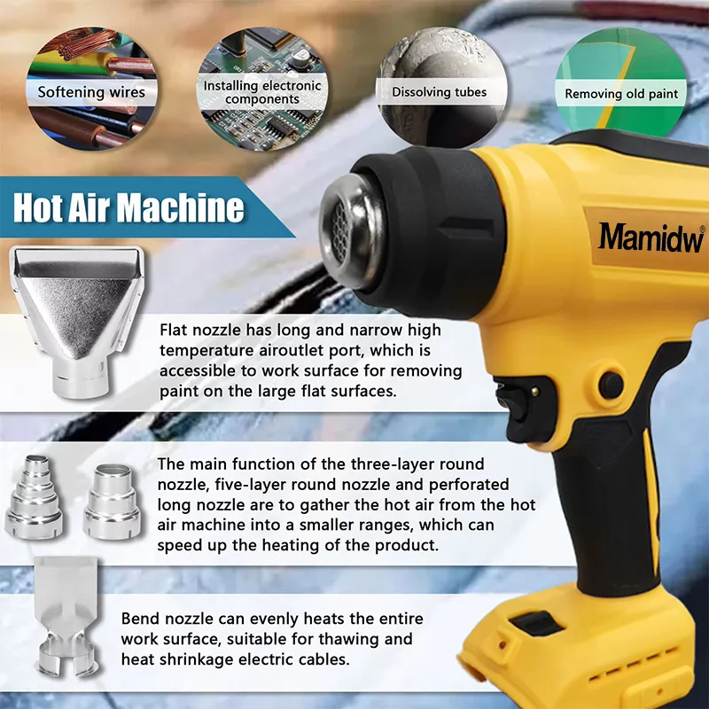 For Dewalt 300W Cordless Heat Gun High Power Welding Thermal Blower Heat Shrink Wrapping Tool Compatiable with Dewalt Battery