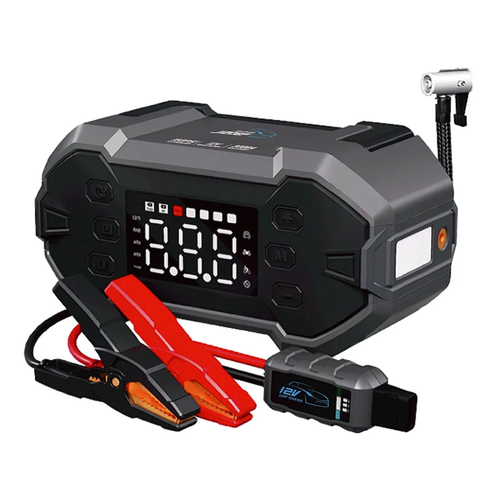 

Portable Jump Starter With Air Compressor 1500a Power Bank Tire Inflator Pump 12v Starting Device Car Booster with Screen