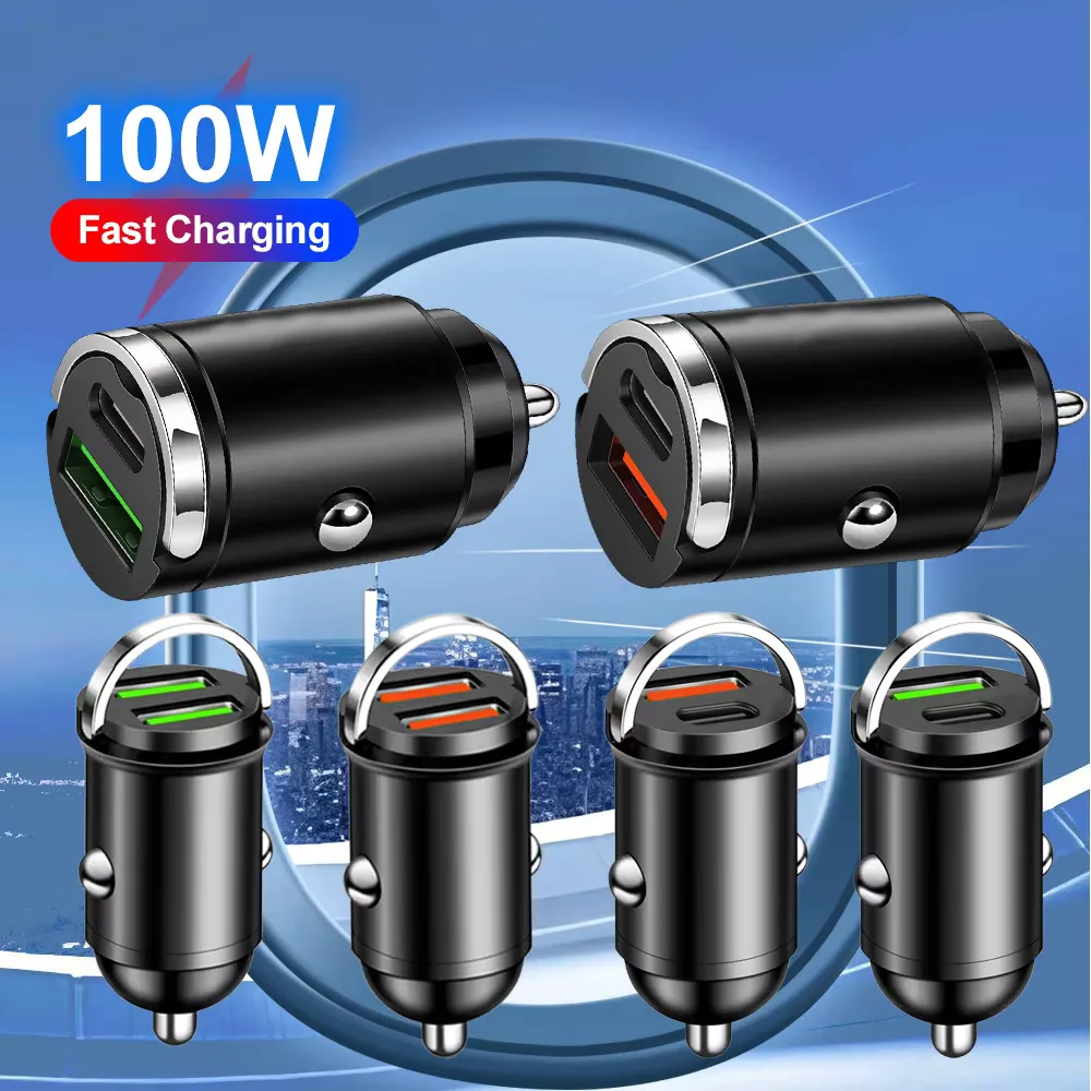 100W Car Charger Lighter PD Fast For IPhone Mini USB Type C Mini Car Phone CharCharging ger For Samsung Huawei xiaomi