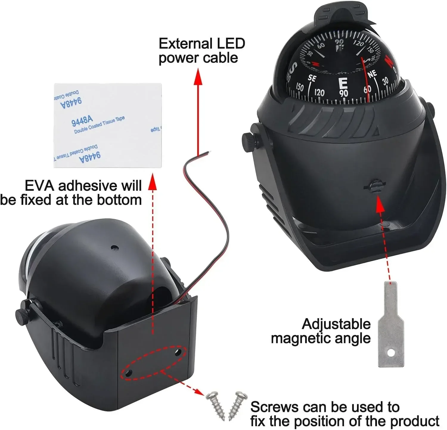 MuqiNush 1 قطعة قارب سيارة البوصلة البحرية الإلكترونية البحر مضيئة داش فلوش جبل لوحة القيادة ضوء التمحور في الهواء الطلق مغامرة #3