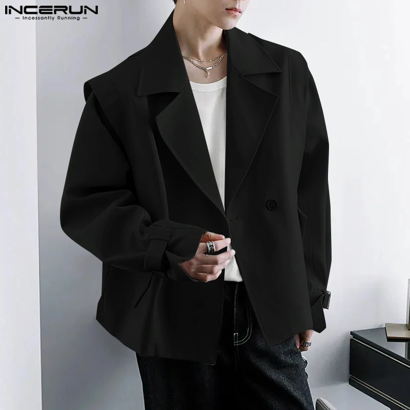 INCERUN Tops 2024 Korean Style Fashion New Men Solid Simple Lapel Design Jackets Coats Casual Streetwear All-match Jackets S-5XL