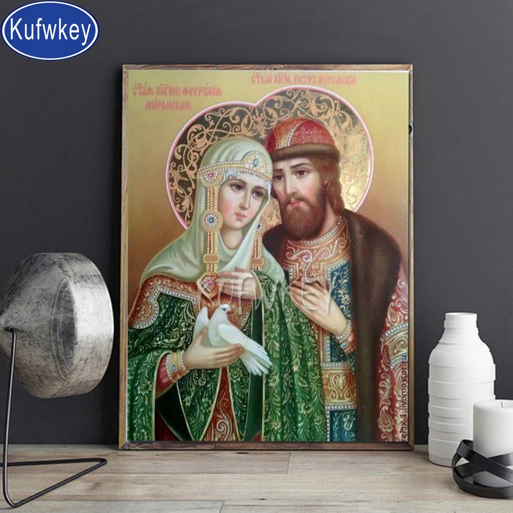 5d diy diamond painting Sts. Peter and Fevronia off Murom mosaic diamond embroidery full square round cross stitch home decor,