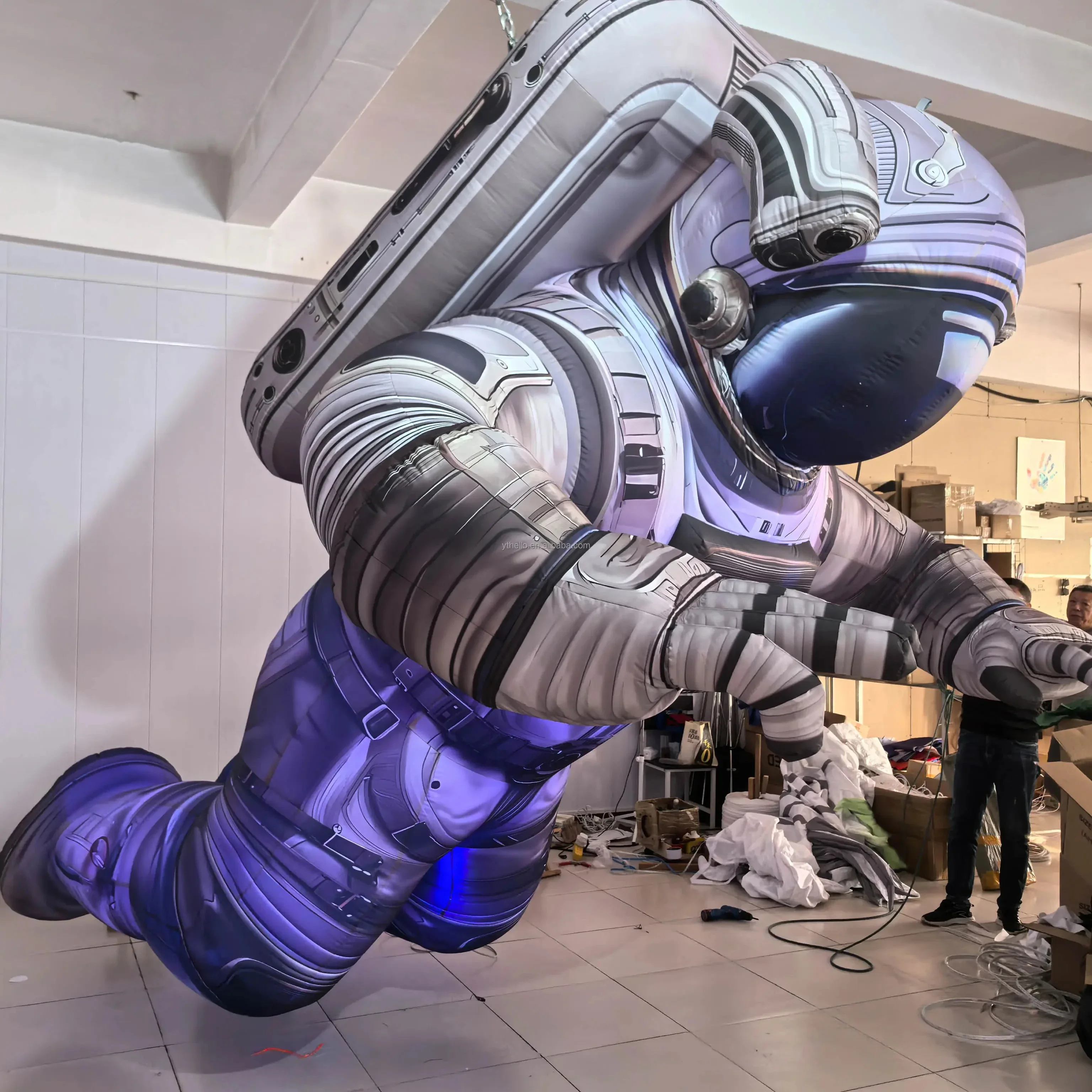 Inflatable Astronaut with White LED Light Giant Air Blow Hanging Spaceman Decoration for Concert Nightclub Event Advertising