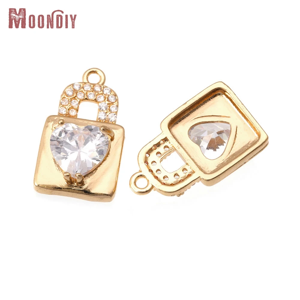 

4PCS 18K Gold Color Brass and Zircon Heart Lock Charms Pendants High Quality Diy Necklace Earrings Jewelry Making Accessories