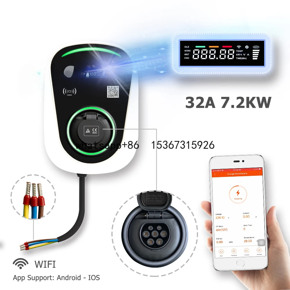 Duosida 32a 7.2kw Wifi Smart Home Ev Oplader Auto Laadstation Punt Met Type 2 Stopcontact