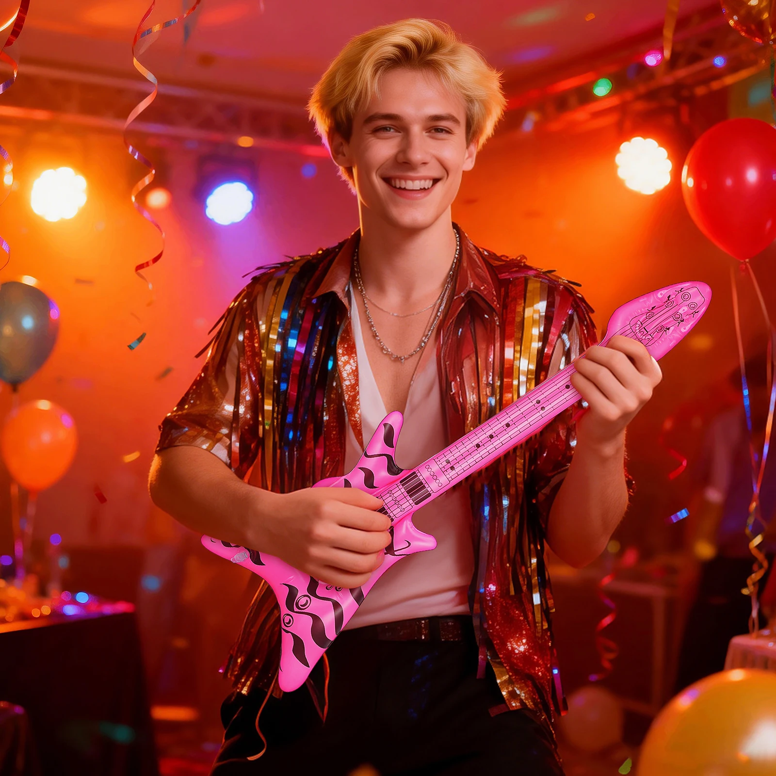 

Надувная гитара премиум-класса для музыкальных вечеринок, декораций, сценических шоу, ролевых игр, компактный размер, легко переносить, забавный аксессуар в стиле 80-х