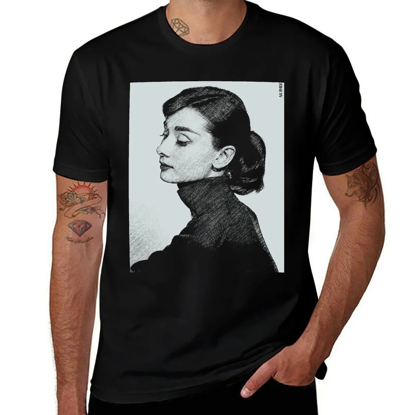 

Audrey Hepburn in halftone T-Shirt man t shirts high quality luxury brand man t shirt summer