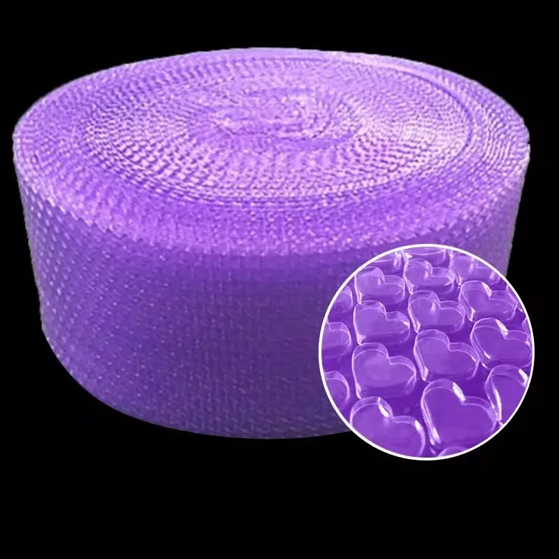 Petite boîte à bulles mignonne pour cadeau, emballage antichoc, papier rond violet, film Love Coussins, 20cm x 5 m